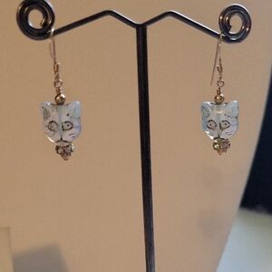 Handmade Czech Glass Cat Earrings